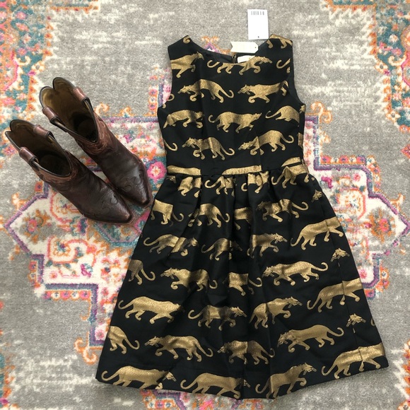 Anthropologie Eyedoll Gold Panther Dress 00 - Picture 1 of 6